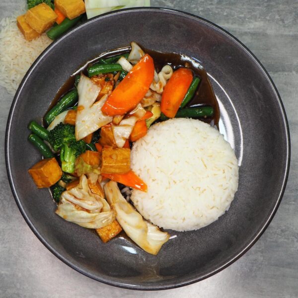 Pad Puk with Tofu and Rice